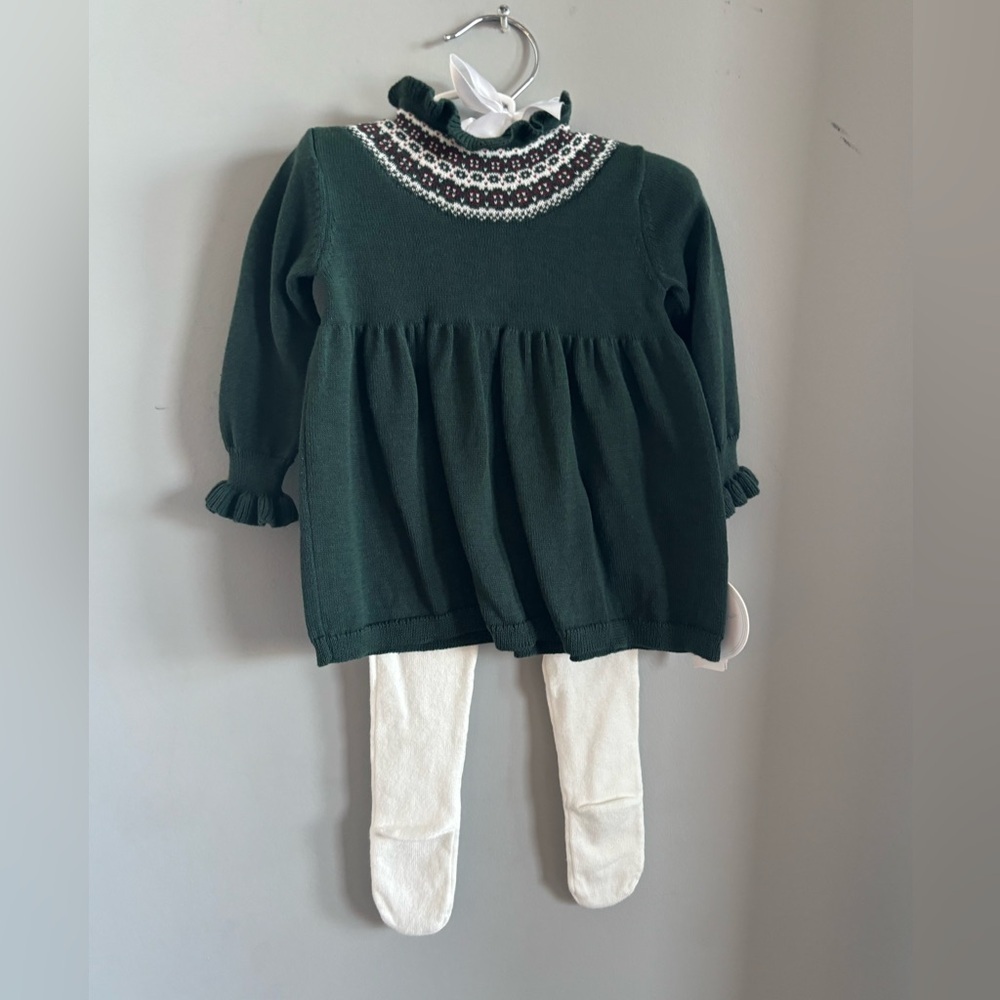 NWT Edgehill Collection Baby Girl Smocked Fairisle Mock Neck Holiday dress set